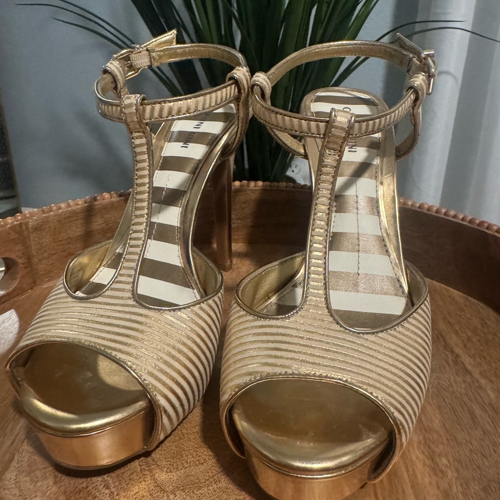 Gianni Bini - Gold T-Strap Platform Heels - Women